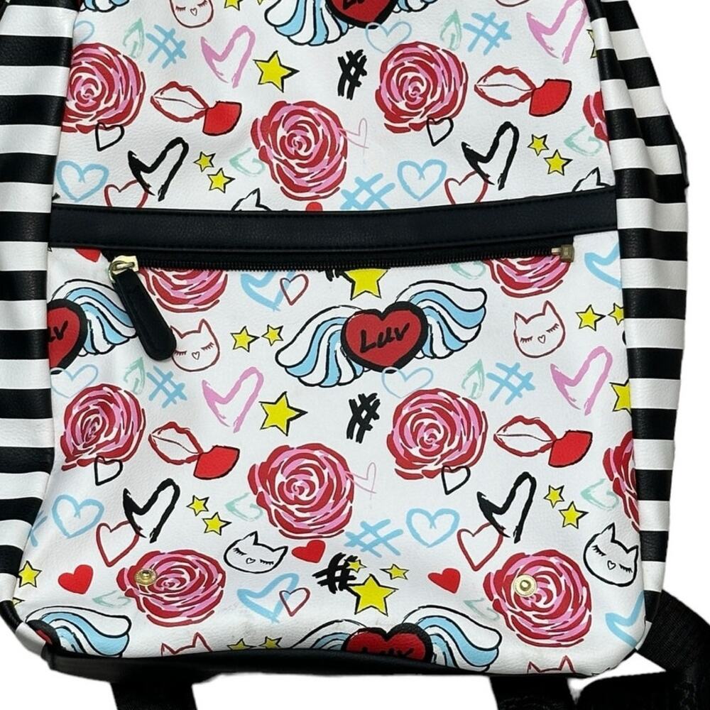 Betsey Johnson Luv Betsey White and Pink Black Striped Backpack - Picture 2 of 5